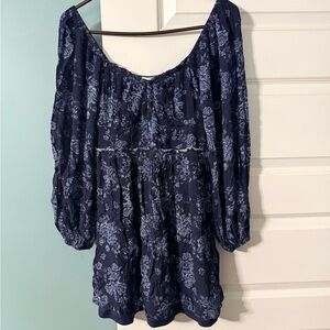 Altar'd State Navy Blue Floral Blouse